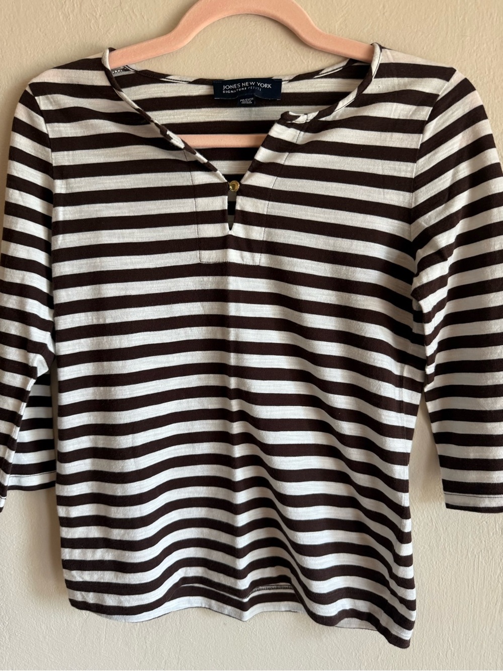 Jones New York Brown and White Striped Knit Top